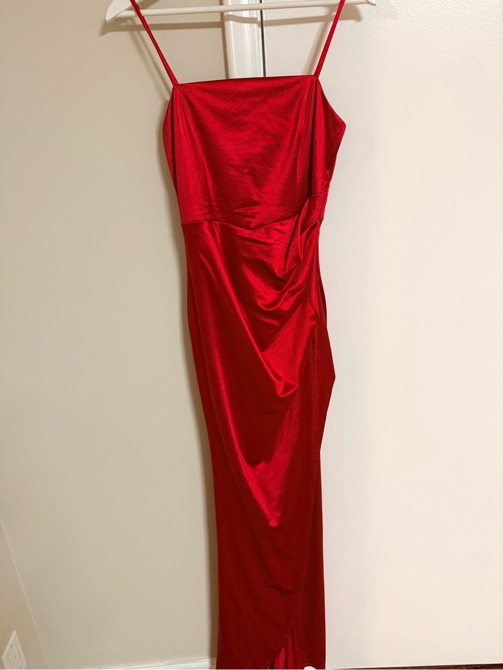 Emerald Sundae Red Satin Strapless Column Dress